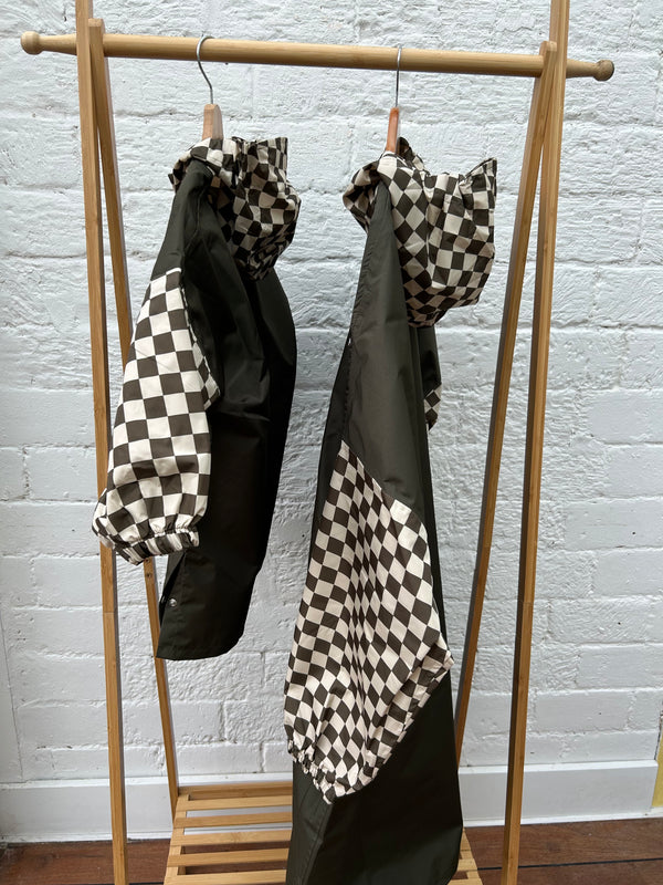 Poncho de pluie damier kaki - Vanille Coton