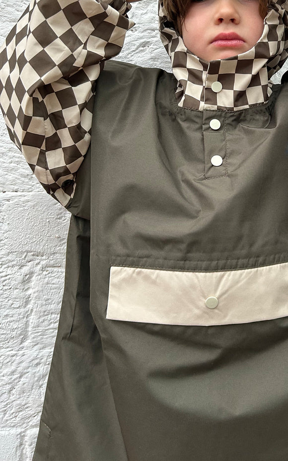 Poncho de pluie damier kaki - Vanille Coton