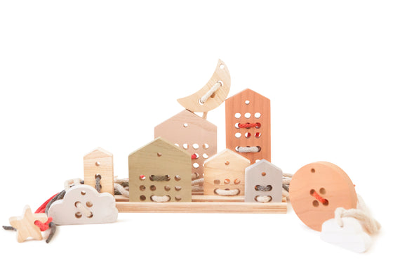 Jeu de laçage en bois naturel - Vanille Coton