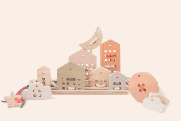 Jeu de laçage en bois naturel - Vanille Coton